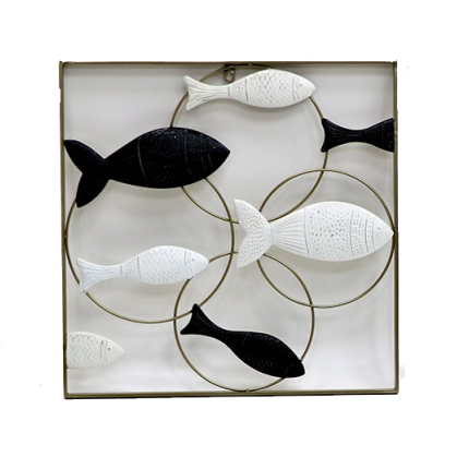 Πίνακας με Μεταλλικά Ψάρια Ασρόμαυρα 50x50cm