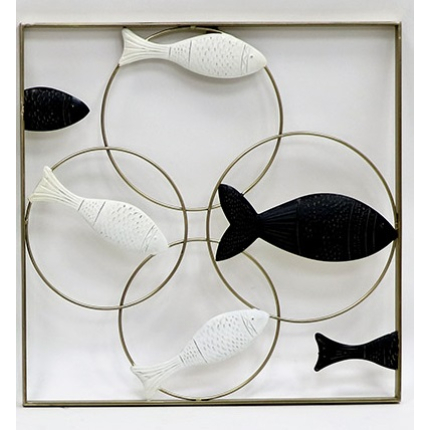 Διακοσμητικό Τοίχου με Μεταλλικά Ψάρια Ασπρόμαυρα