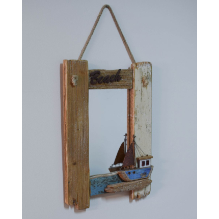 Ξύλινος Καθρέφτης Καράβι 28.5×28.5×39.5cm