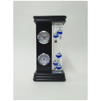 Ξύλινο Θερμόμετρο Galileo με ρολόι και υγρόμετρο