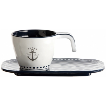 Φλυτζάνι καφέ από μελαμίνη με διακόσμηση άγκυρα Ø6cm – Υ5cm Sailor Soul Marine Business (Σετ 6 τεμαχίων)